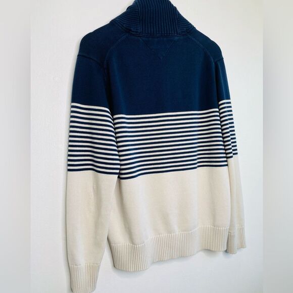 Tommy Hilfiger Cowl neck Sweater Striped Navy blue Size Large - Picture 6 of 7